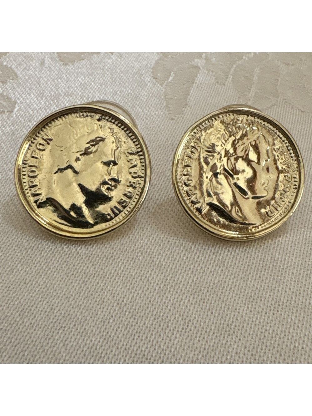 Vintage Emperor NAPOLEON BONAPARTE Coin Gold Tone Earrings